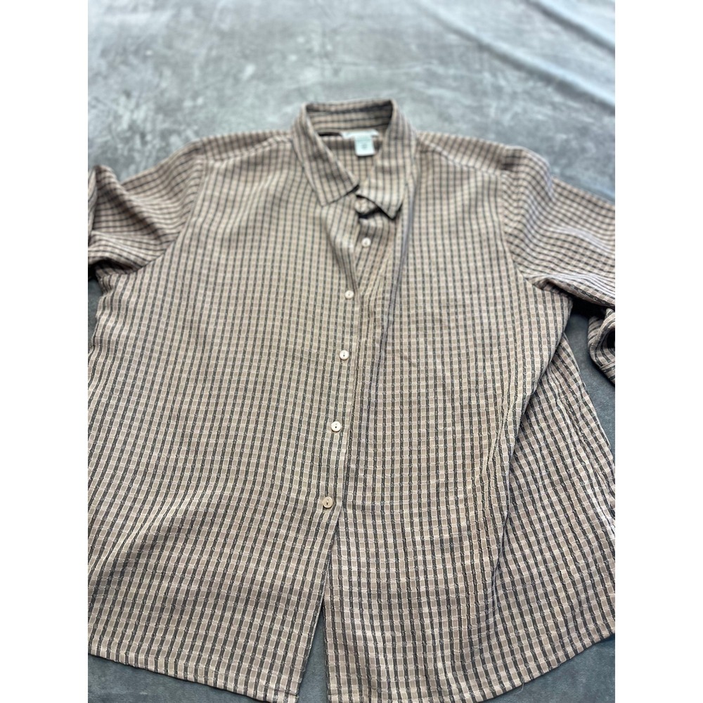 Joanna Tan Black Striped Seersucker Button Down Shirt XLG‎ Long Sleeve Blouse